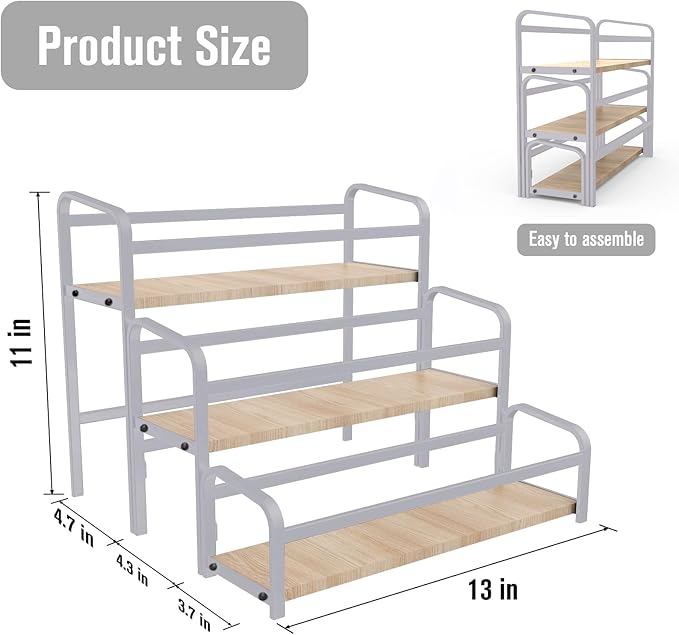 Spice Rack Organizer for Countertop , 3-Tier Spice Storage Holder with Magnetic Connetion for Kitchen , Durable Syrup Rack with Fall Protection ,Versatile Display Rack for Wine Bottles,Cosmetics.