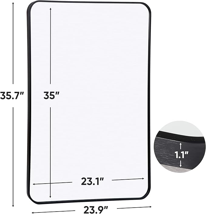 Super Deal 24x36 Inch Black Wall Mirror for Bathroom, Stainless Steel Metal Frame with Rounded Corner, Rectangular Bathroom Entryways Decor Vanity Mirrors Wall Mounted