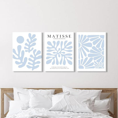 Matisse Flower Wall Art Abstract Minimalist Light Blue Henri Matisse Canvas Posters Prints Aesthetic Pictures Wall Decor Gallery Home Decoration for Bedroom Living Room Framed 16x24 inch