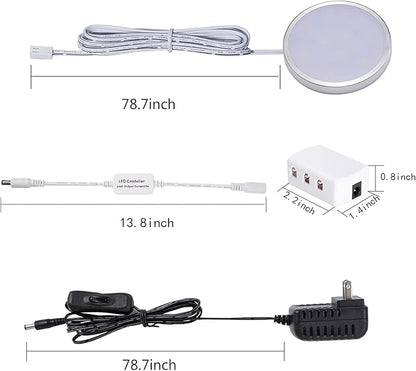 LED Dimmable Under Cabinet Lighting Kit,12V 6 Pack Wired Puck Lights with Remote Control, Plug in Under Counter Lighting Fixtures for Kitchen,Bookcase,Showcase,Shelf (Natural White)