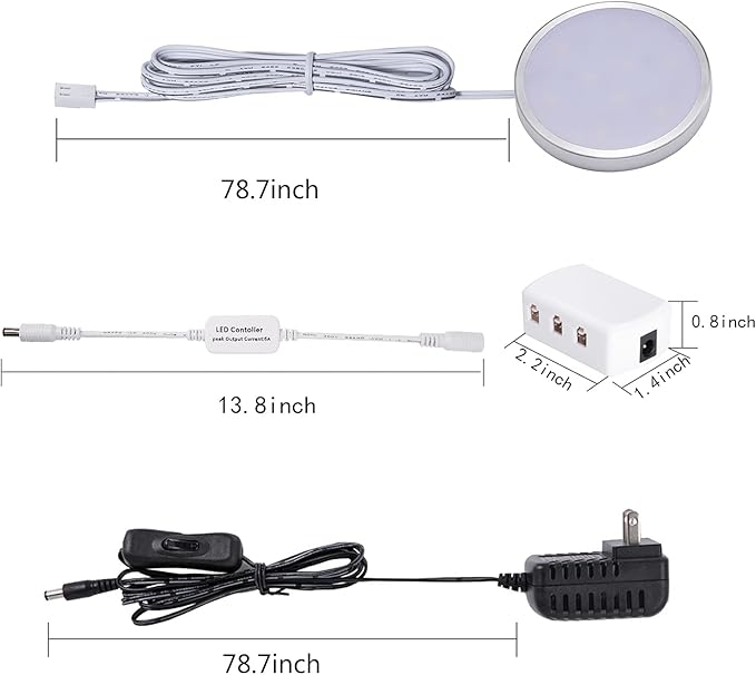 LED Dimmable Under Cabinet Lighting Kit,12V 6 Pack Wired Puck Lights with Remote Control, Plug in Under Counter Lighting Fixtures for Kitchen,Bookcase,Showcase,Shelf (Day White)