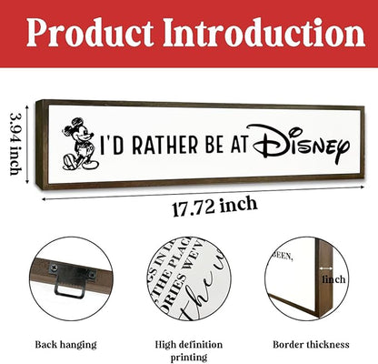 WKYAER Funny Wood Sign, Wooden Tabletop Decor Signs, Modern Farmhouse Wall Hanging Decor, Office Decoration for Women, Home Bedroom Decors, Disney Lover Gift, I'd Rather Be At Disney Sign