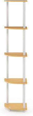 Furinno TURN-N-TUBE Corner Shelf, 5-Tier Corner Bookshelf, Open Storage Shelves, for Organization and Storage, Living Room, Home Office, Garage, Bedroom, Beech