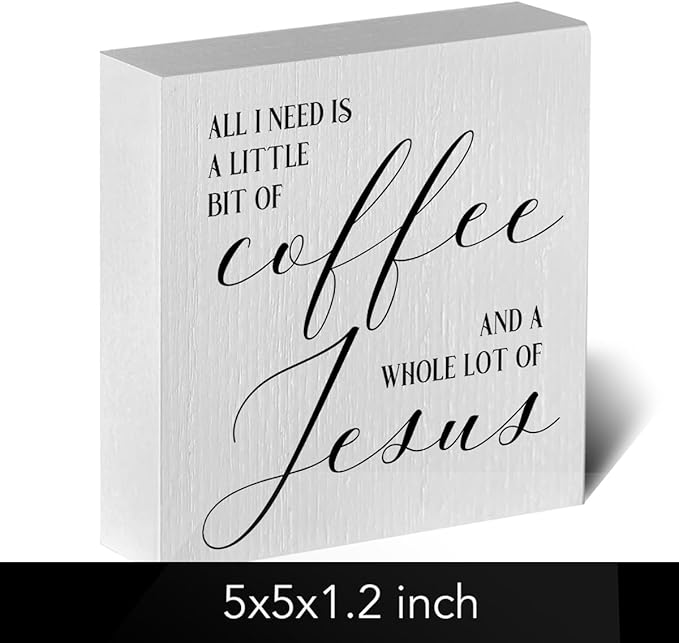 Christian Coffee Bar Sign, Farmhouse Kitchen Decor with Inspirational Quote, Rustic Wood Wall Art for Home Cafe Office