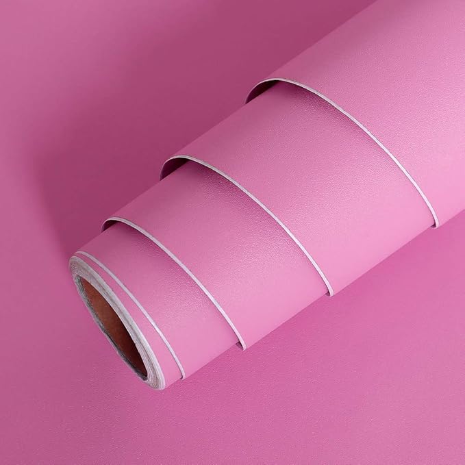LACHEERY Pink Peel and Stick Wallpaper Solid Pink Wallpaper Textured Pure Pink Contact Paper for Girls Kids Bedroom Princess Room Nursery Accent Walls Removable Self Adhesive Wall Coverings 12"x317"