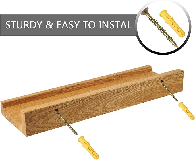 Floating Shelves Wall Mounted, 12 Inch Wall Shelves for Decor and Storage, Natural Solid Oak Wood Shelf, Picture Ledge for Bedroom/Bathroom/Living Room/Kitchen/Laundry Room, Natural Color