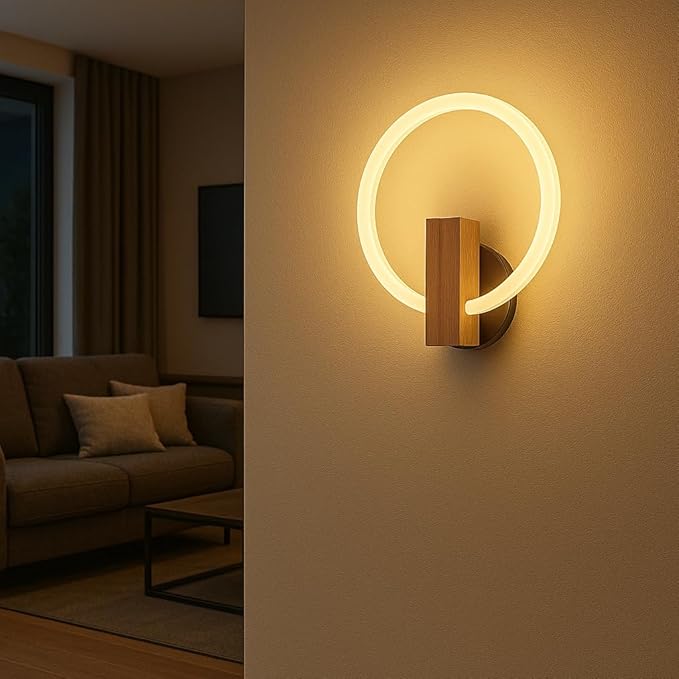 Lamper Lunaris Halo LED Wall Light Hardwired 1 Pack Modern Ring Wall Sconce for Bedroom & Living Room Warm White Indoor Wall Mounted Light Fixture for Hallway, Office & Accent Wall Décor