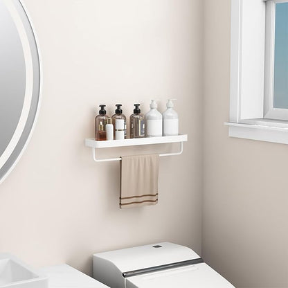 Danpoo 20 Inch Long Floating Bathroom Shelf with Towel Bar, Clear Tempered Glass Wall Shelf for Bathroom Storage Organizer, Matte White