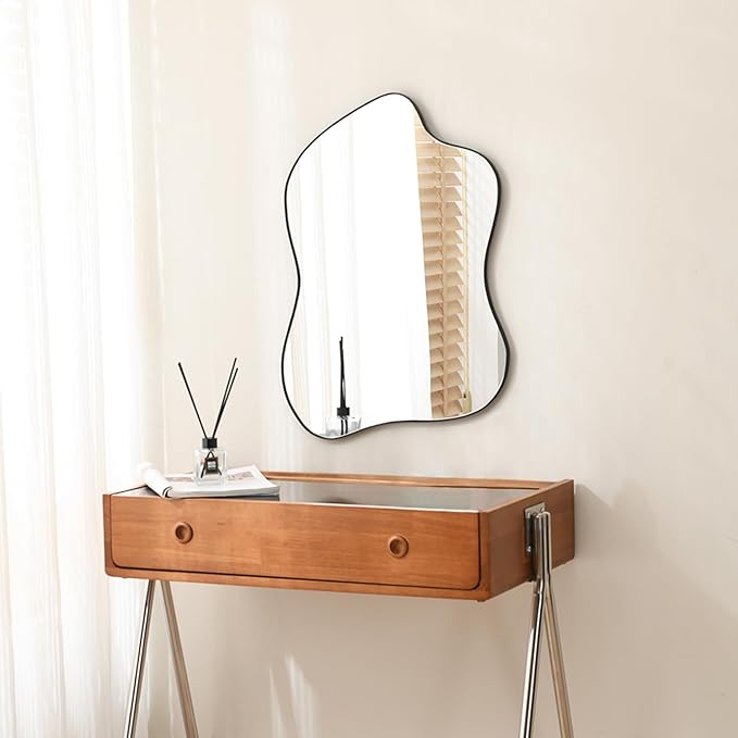 Irregular Wall Mirror Black Wave Shaped Metal Framed Wall Mirror for Bathroom Bedroom Entryway Living Room Wall Decor 28