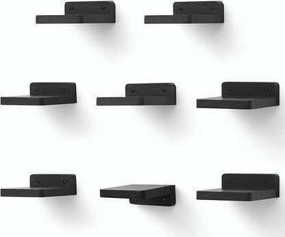 Small Floating Shelf, 4x4 Inch Display Ledges for Wall,Mini Shelves,Rustic Wood Shelf for Bedroom Living Room Bathroom Kitchen (8, Black)