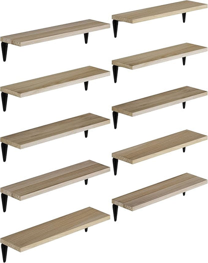 Wallniture Arras Floating Shelves for Wall Decor,17"x4.5" Bookshelf for Living Room Decor, Kitchen Organization, Hallway & Office Wall Shelves Natural Finish Set of 10