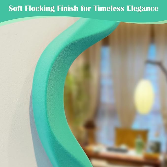 Irregular Wall Mirror Living Room Decor, Cloud Decorative Mirrors with Flocking Touch, 13.8x29.7 Modern Wavy Mirror for Hallway Entryway Staircase, Over The Bed Wall Art Decoration (Green)