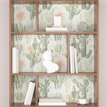 Cactus Wallpaper Peel and Stick, Beige Green Succulent Contact Paper, 17.5" x 118" Floral Boho Botanical Wall Paper Self Adhesive Removable Waterproof for Bedroom Cabinet Drawer Table Decor