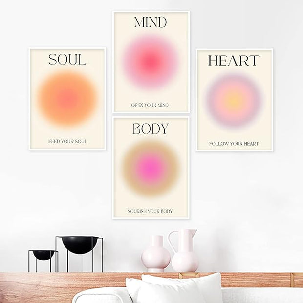 NCYEL 4 colorful abstract halo posters angel number positive energy inspirational language inspirational wall art bedroom girls room pink decoration living room bedroom apartment hotel dormitory16x24
