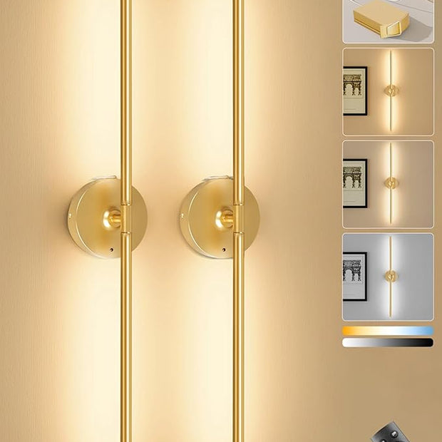 Ouyulong Battery Operated Wall Sconces Set of 2, 8000mAh Wireless Rechargeable 3000-6000K Dimmable 350° Rotate Wall Light with Remote for Living Room, Bedroom 31.6in Gold