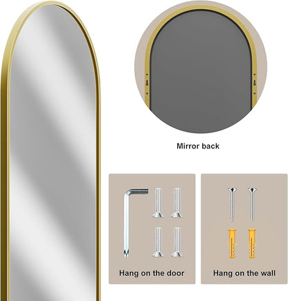Vlush Door Mirror, Full Length Mirrors Over The Door, 14'' x 48'' Hanging/Rectangular Wall Mirror, Wall-Mounted/Hanging/Leaning, Home Decor,(Gold)