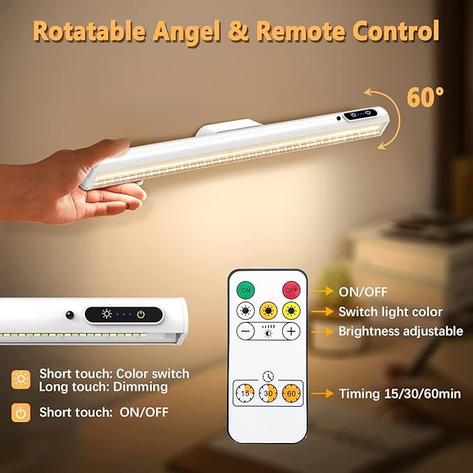 Rechargeable Magnetic LED Light Bar with Remote, Under Cabinet Lighting Wireless, Battery Powered Operated Wall Strip Lights, Dimmable Desk Lamp for Mirror Closet Bathroom Kitchen – White