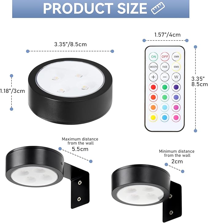 2-Pack Wireless Battery Operated Painting Light with Remote Control,13 Color RGB Magnetic Led Art Display Light for Picture Frame, Dimmable and Timer Painting Light, Wall Decor Black display light