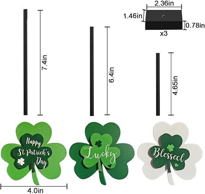 Happy St. Patrick's Day Blessed Lucky Irish Wood Sign Decor Farmhouse Home Office Coffee Bar Kitchen Table Decor 3 Pieces Green