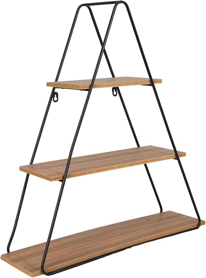 Sagebrook Home Triangle Wall Shelf - Modern Industrial Metal & Wood Floating Storage Unit - Rustic Hanging Display Shelves for Living Room, Bedroom, Office, Entryway - 26" Brown