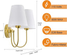 Hardwired White Fabric 2 Light Wall Sconce – Double Headed Cloth Shade Fixture for Bedroom, Bathroom & Hallway (Direct Wire)