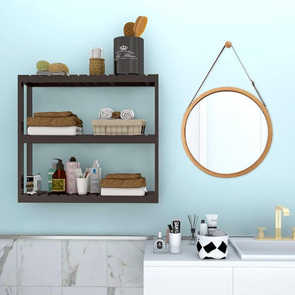 Domax Bamboo Bathroom Shelf 3-Tier Wall Mount Storage Rack Multifunctional Adjustable Layer Free Standing Over Toilet Utility Shelves Living Room Kitchen (Brown)