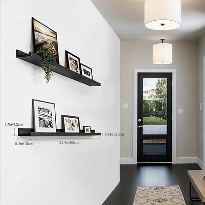 36inch Floating Picture Ledge Shelves 2-Pack, Black Wall Mounted Shelves with Lip for Nursery, Kids Room, Living Room & Bedroom, Sturdy Floating Book Shelves for Photo Frames & Decor