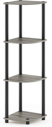Furinno TURN-N-TUBE Corner Shelf, 4-Tier Corner Bookshelf, Display Storage Shelves with Open Shelves, for Organization and Storage, Living Room, Home Office, Garage, French Oak