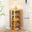 Bamboo Shoe Rack 5Tier- Vertical Shoe Rack for Small Spaces, Tall Narrow Shoe Rack Organizer for Closet Entryway Corner Garage and Bedroom,Skinny Shoe Shelf with Free Stackable DIY