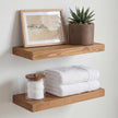 Homeforia 18 inch Golden Oak Floating Shelf, High End Solid Real Wood 18inch Small Floating Shelves for Wall Mounted, Oak Wooden 18in Floating Shelves, Heavy Duty Bracket, 18 X 6.5 X 1.75 in, Set of 2