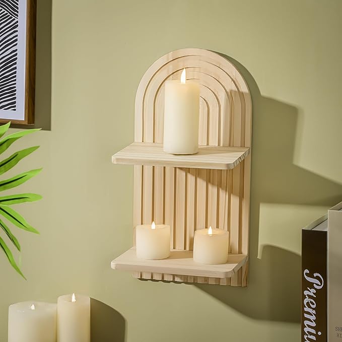 Tatuo 2 Pieces Boho Wall Shelf Decor Floating Shelves for Wall Wooden Hanging Holder for Living Room Bathroom Bedroom Office Nursery Decoration(Rainbow)