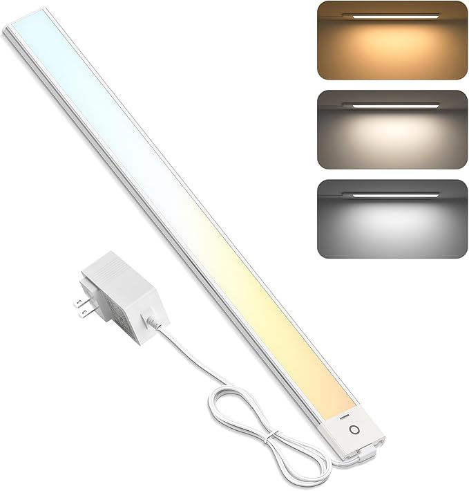 MYPLUS 16" Under Cabinet Lights, 5 Color Temps Under Counter Lights with Dimmable 370Lumens,63 LEDs,8W,Ultra Thin LED Light Bar Plug-in for Kitchen, Cabinet, Counter and Shelf