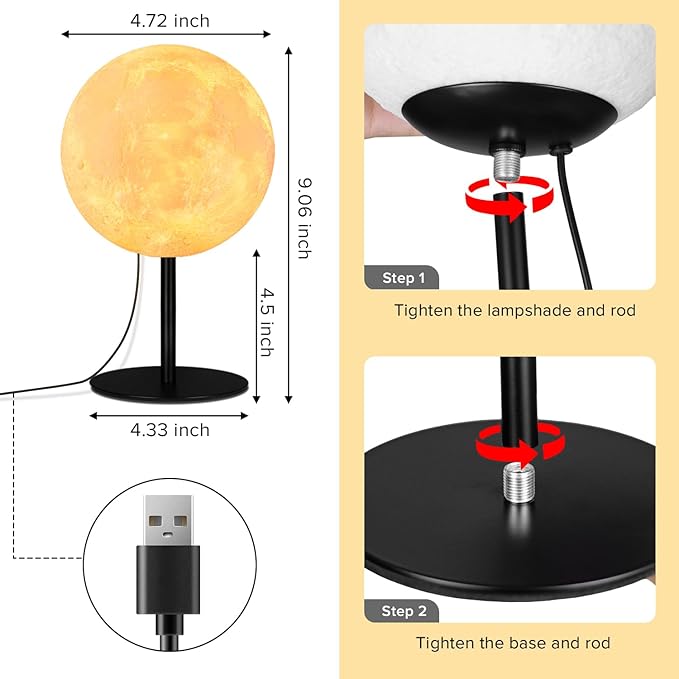 Moon Lamp Small Table Lamp for Bedroom, Dimmable Bedside Table Lamp with 30 Modes, Night Light Bedside Lamps for Night Stands, Desk Lamp for Living Room, Office, Dorm, Birthday Gifts for Kids Teens