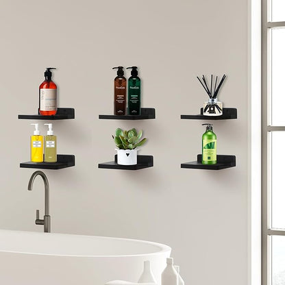 Small Floating Shelf, 5x6 Inch Display Ledges for Wall,Mini Shelves,Rustic Wood Shelf for Bedroom Living Room Bathroom Kitchen (6, Black)