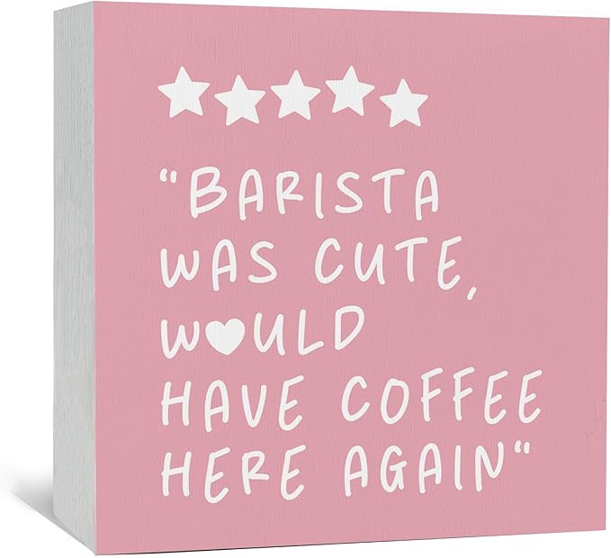 Pink Coffee Bar Accessories - Would Have Coffee Here Again Wooden Box Signs, Bar Decorations For Home, Pink Wood Sign Home Decor For Kitchen Desk Table Shelf 5x5 Inch