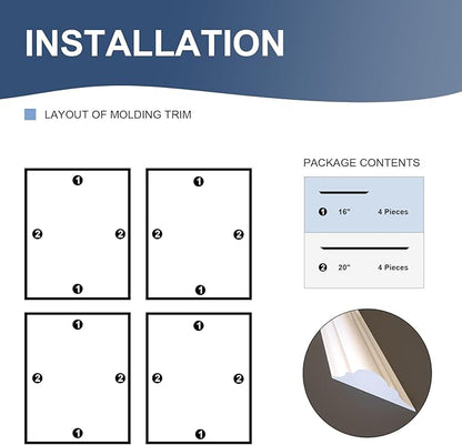 NeatiEase 4 Set Peel and Stick Wall Molding Trim Kit, 16" x20" Premade Wainscoting Panels, Self Adhesive Moulding Panel for Interior Walls Picture Frame