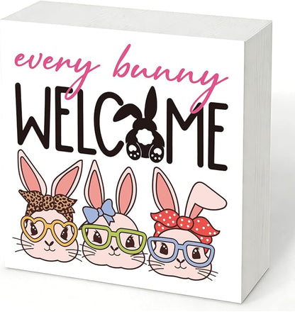 Easter Decorations for Home Every Bunny Welcome Wooden Sign, Funny Bunny Spring Porch Decor, Farmhouse Easter Desk Decorations, Table Shelf Plaque, Holiday Entryway Party Supplies