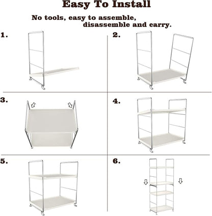 Plastic/Metal Freestanding Stackable Organizer Shelf,Bathroom Countertop Storage Shelf Cosmetic Organizer Holder Kitchen Spice Rack,2-Tier Standing Rack (Silver)