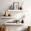 Floating Shelves 16 Inches, Set of 3 Solid Rustic Wood Wall Mounted Shelves (Round Edge), Wall Picture Ledge Shelf with Invisible Metal Brackets for Living Room, Bedroom, Bathroom, White