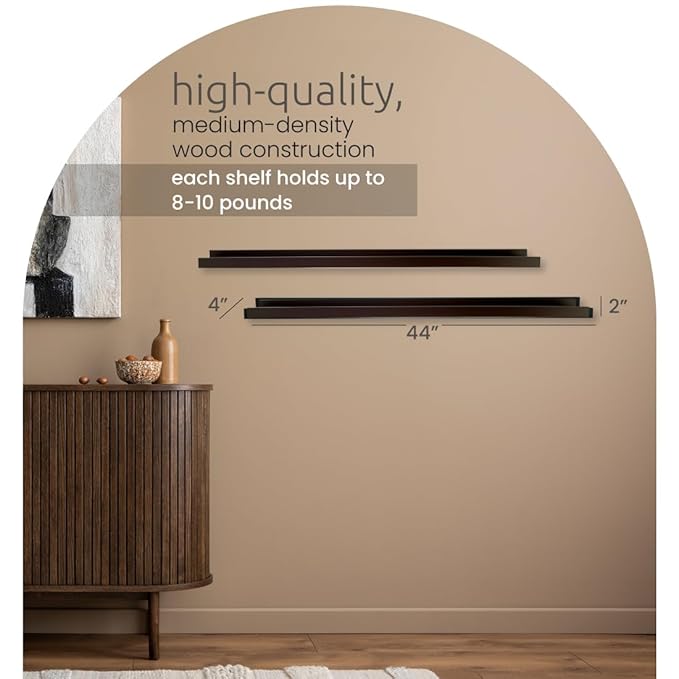 Kiera Grace Floating Shelves for Wall, Engineered Wood Picture Frame Wall Shelves, Easy to Assemble Display Shelves, Ideal for Home Decor, Pack of 2, 44" L x 4" W x 2" H, Espresso