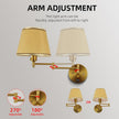 Plug-in Wall Sconce Swing Arm 1-Light Wall Mount Lamp with USB Charging Port Wall Sconce Lighting with Dimmable On Off Switch Gold Fabric Shade Brass Wall Lamp Light Fixture
