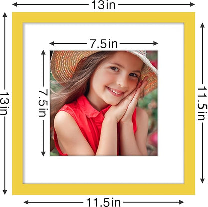 Vittanly 12x12 Picture Frames Set of 9, Shatter Resistant Plexiglass, Display 8x8 Pictures with Mat or 12x12 without Mat, Photo Frames for Wall Mount, Engineered Wood, Yellow