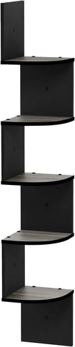 Furinno Rossi Wall Mount Floating Corner Shelf, 5-Tier Radial, French Oak Grey/Black