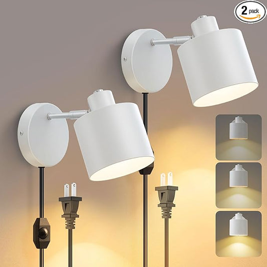 LIGHTESS Plug in Sconce Set of Two, 350° Adjustable Dimmable Wall Light, Modern Wall Lamps for Living Room Bedroom Hallway,Kitchen (Bulb Not Included)