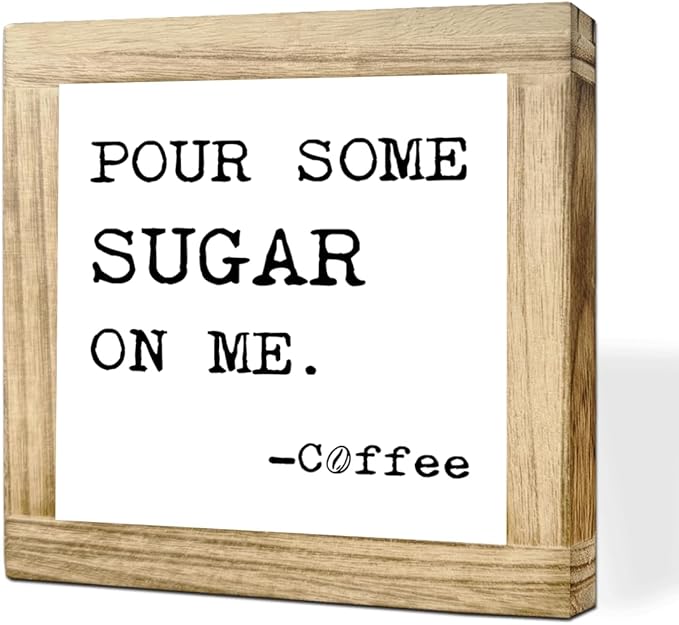 Humorous Wood Coffee Sign Pour Some Sugar On Me Funny Coffees Sign For Office Kitchen Decoration Square Wood Coffees Decor Signs Rustic Cafe Bar Plaque Gift For Coffee Lover 5.9x5.9 Inch