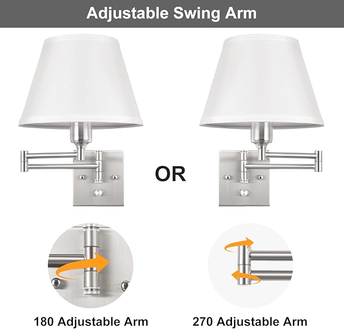 TRLIFE Wall Sconces Plug in, Remote Control Dimmable Wall Sconce and Adjustable Color Temperature 2700K-6500K, Swing Arm Wall Lights with Plug in Cord, 9.4