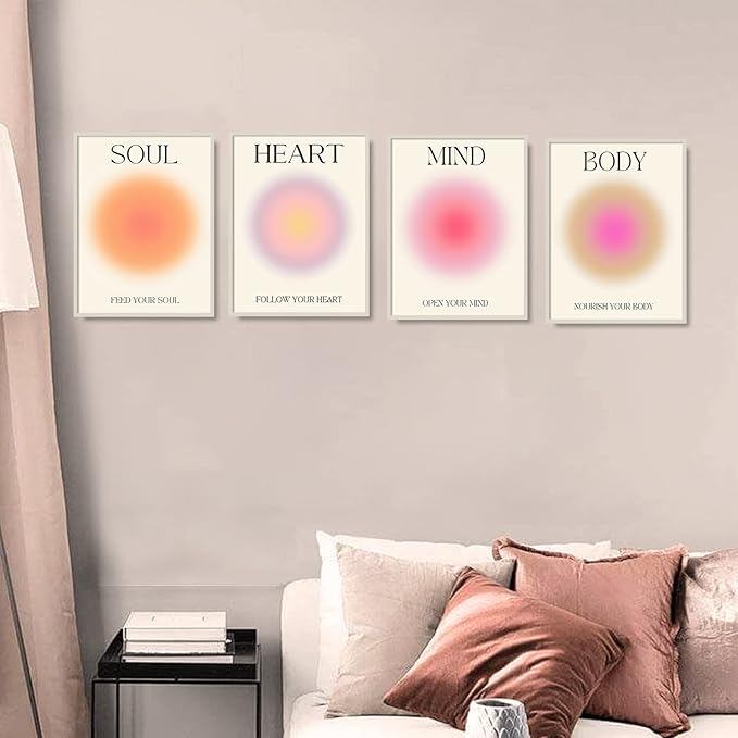 NCYEL 4 colorful abstract halo posters angel number positive energy inspirational language inspirational wall art bedroom girls room pink decoration living room bedroom apartment hotel dormitory 12x16