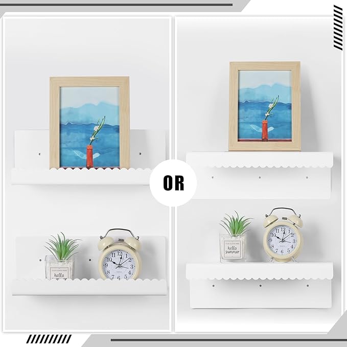 2 Pack Acrylic Wall Floating Shelves, White Adhesive Organizer, 11.8“ Acrylic Floating Bookshelves, Wall Display Shelve for Bedroom, Gaming Room, Living Room, Bathroom, Office