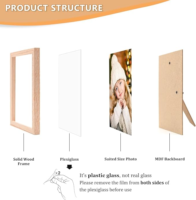 ATOBART 4x6 Picture Frame, OAK Wood Photo Frame with Perspex Glass for Vertical or Horizontal Tabletop Wall Display for Photos, Paintings, Posters, Artwork, Birthday Christmas Gift, Set of 6