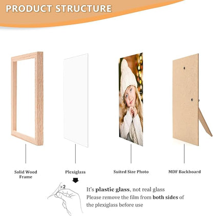 ATOBART 4x6 Picture Frame, OAK Wood Photo Frame with Perspex Glass for Vertical or Horizontal Tabletop Wall Display for Photos, Paintings, Posters, Artwork, Birthday Christmas Gift, Set of 6